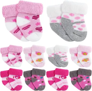 10 Pairs Preemie Baby Terry Cotton Turn Cuff Socks for Newborn Girls Boys - Nicu