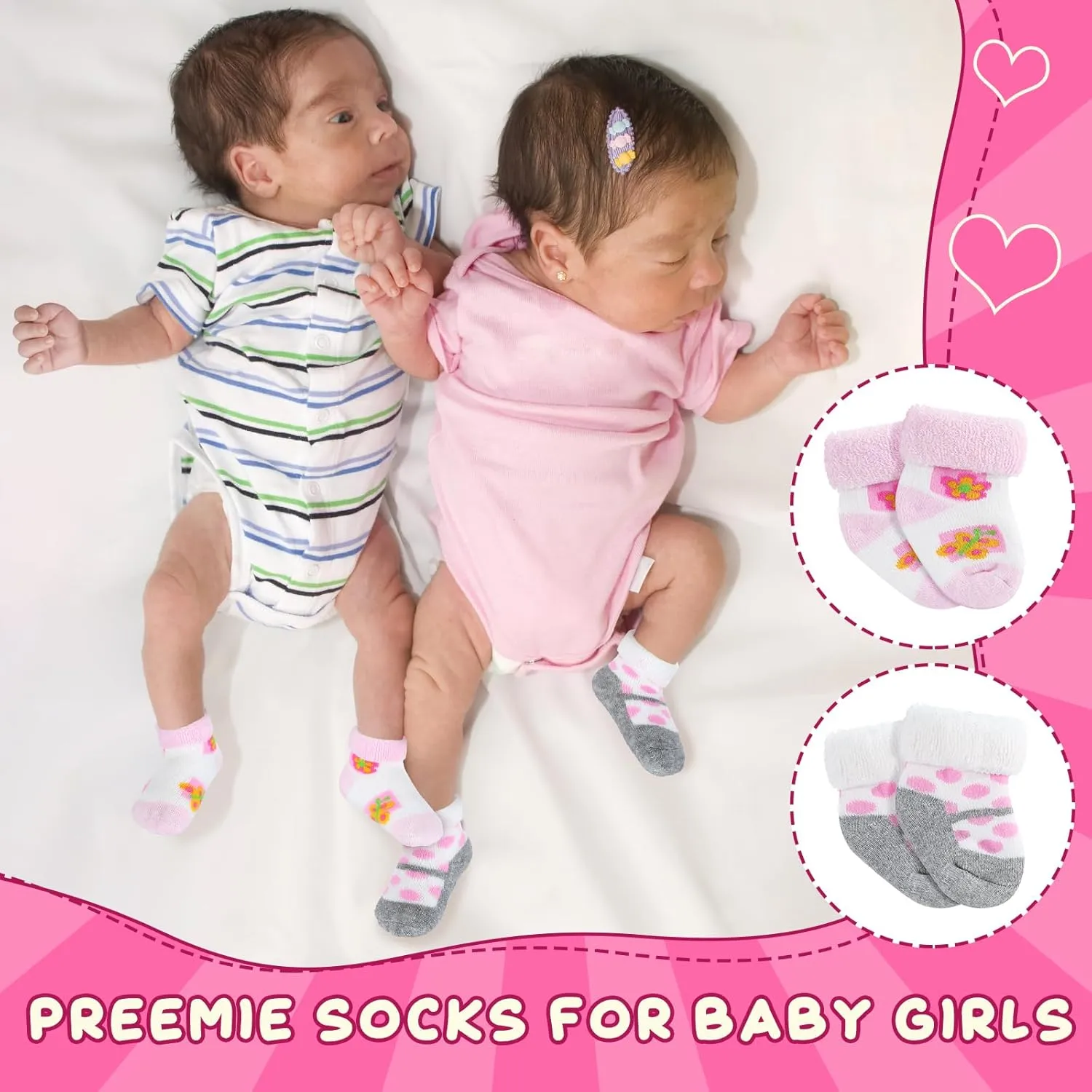 10 Pairs Preemie Baby Terry Cotton Turn Cuff Socks for Newborn Girls Boys - Nicu