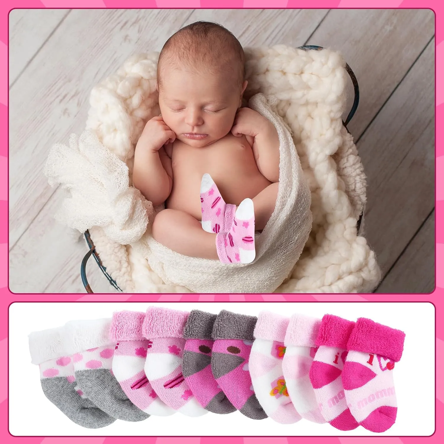 10 Pairs Preemie Baby Terry Cotton Turn Cuff Socks for Newborn Girls Boys - Nicu