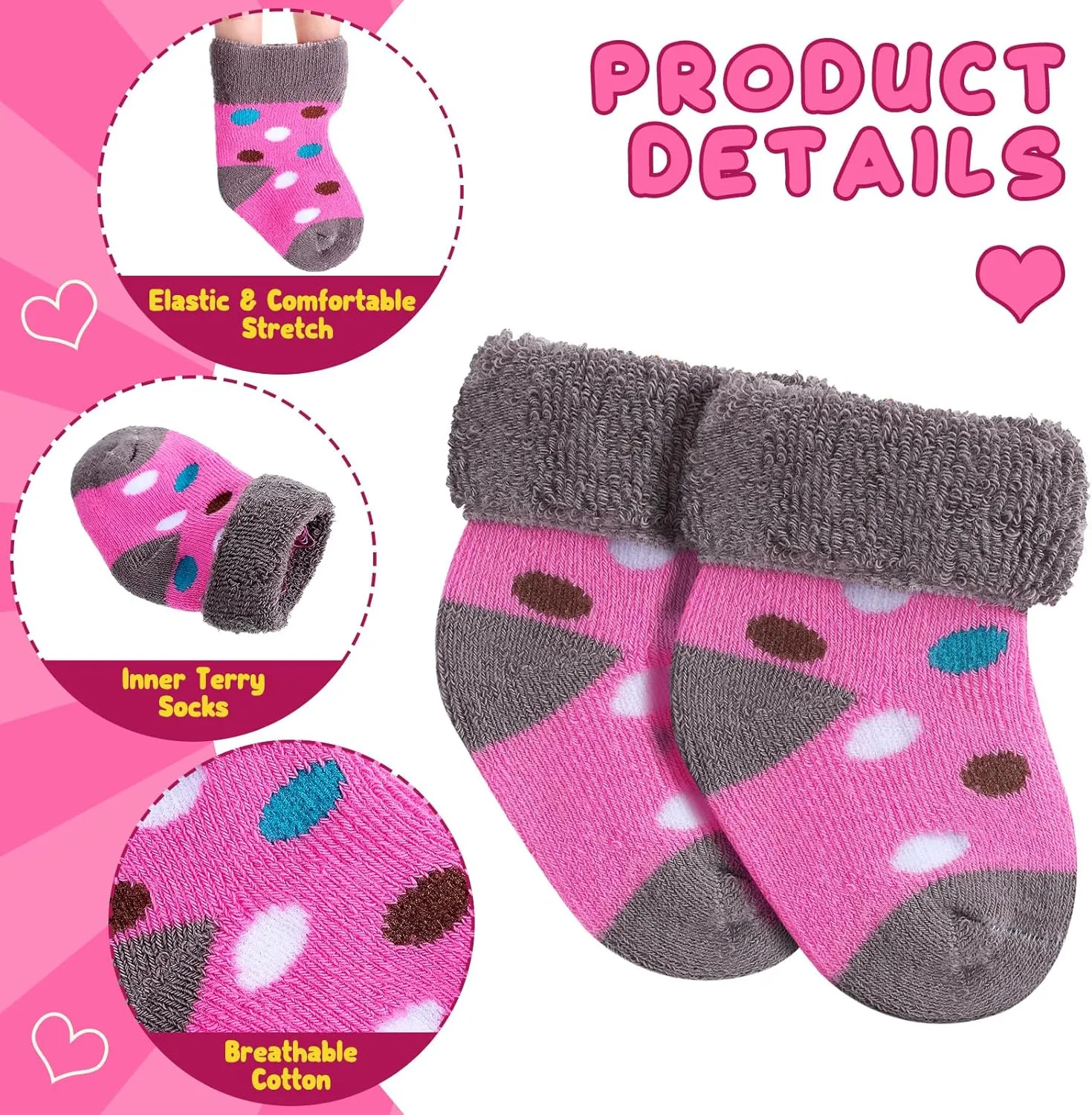 10 Pairs Preemie Baby Terry Cotton Turn Cuff Socks for Newborn Girls Boys - Nicu