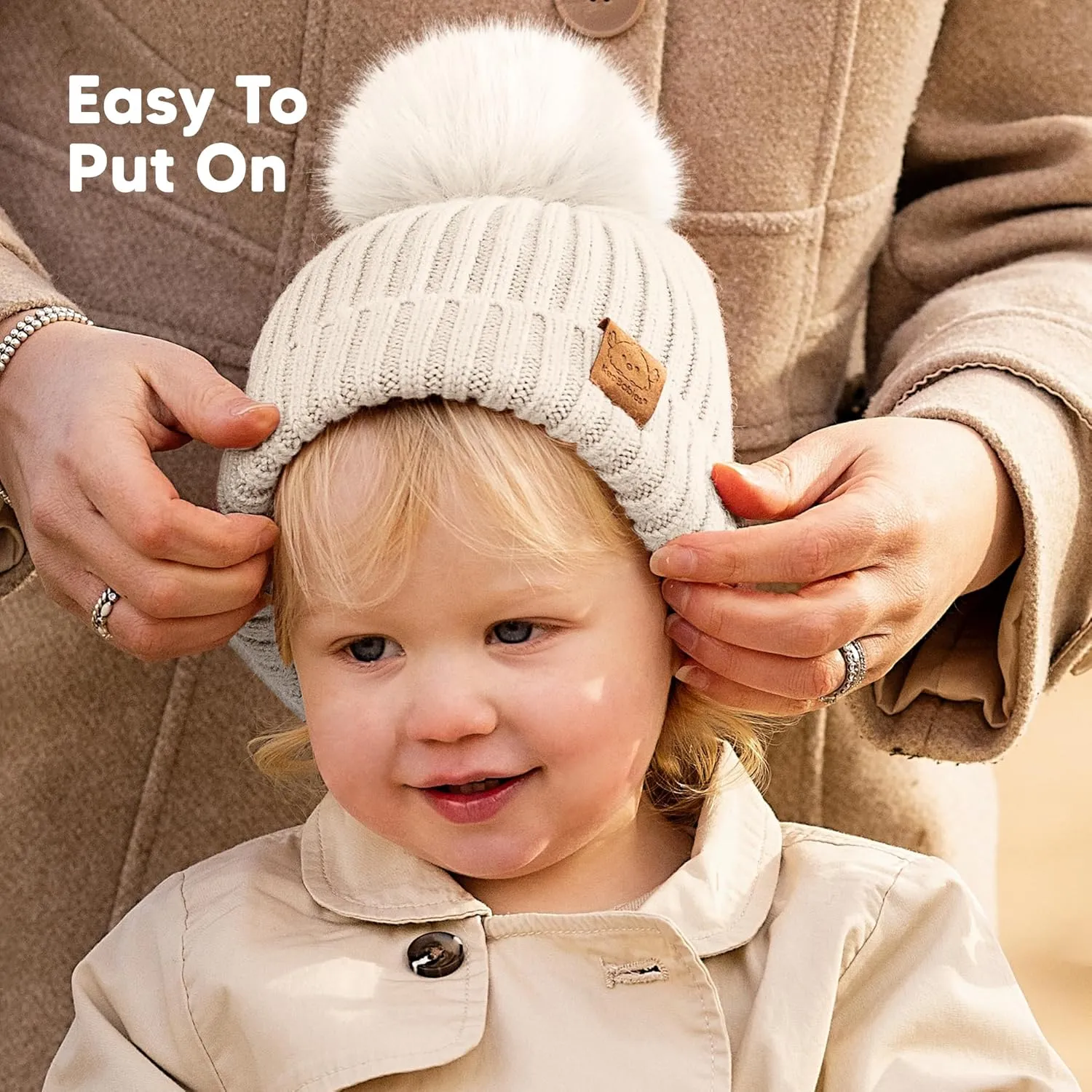 2-Pack Baby Hats for Girls, Boys - Stretchy Baby Beanies, Cute Newborn & Toddler Winter Hat, Soft & Warm Pom Pom Beanie for Infant, Toddler, Boys, Girls 0-6 Months (Rust, S)