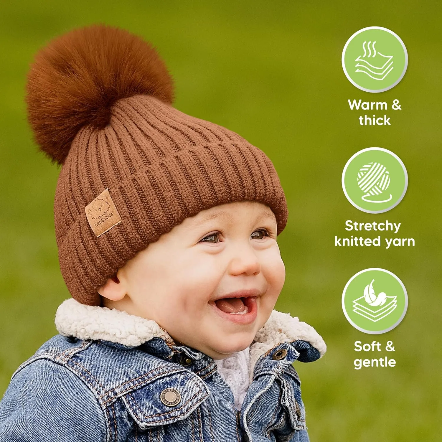 2-Pack Baby Hats for Girls, Boys - Stretchy Baby Beanies, Cute Newborn & Toddler Winter Hat, Soft & Warm Pom Pom Beanie for Infant, Toddler, Boys, Girls 0-6 Months (Rust, S)