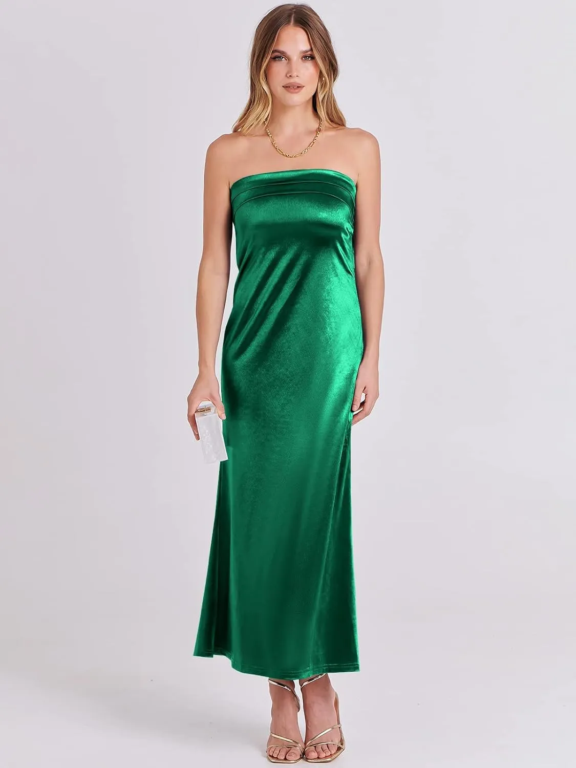 ANRABESS Women Summer Wedding Guest Maxi Dress Strapless Satin Tube Bodycon Backless Cocktail Formal Dresses 2025 Spring