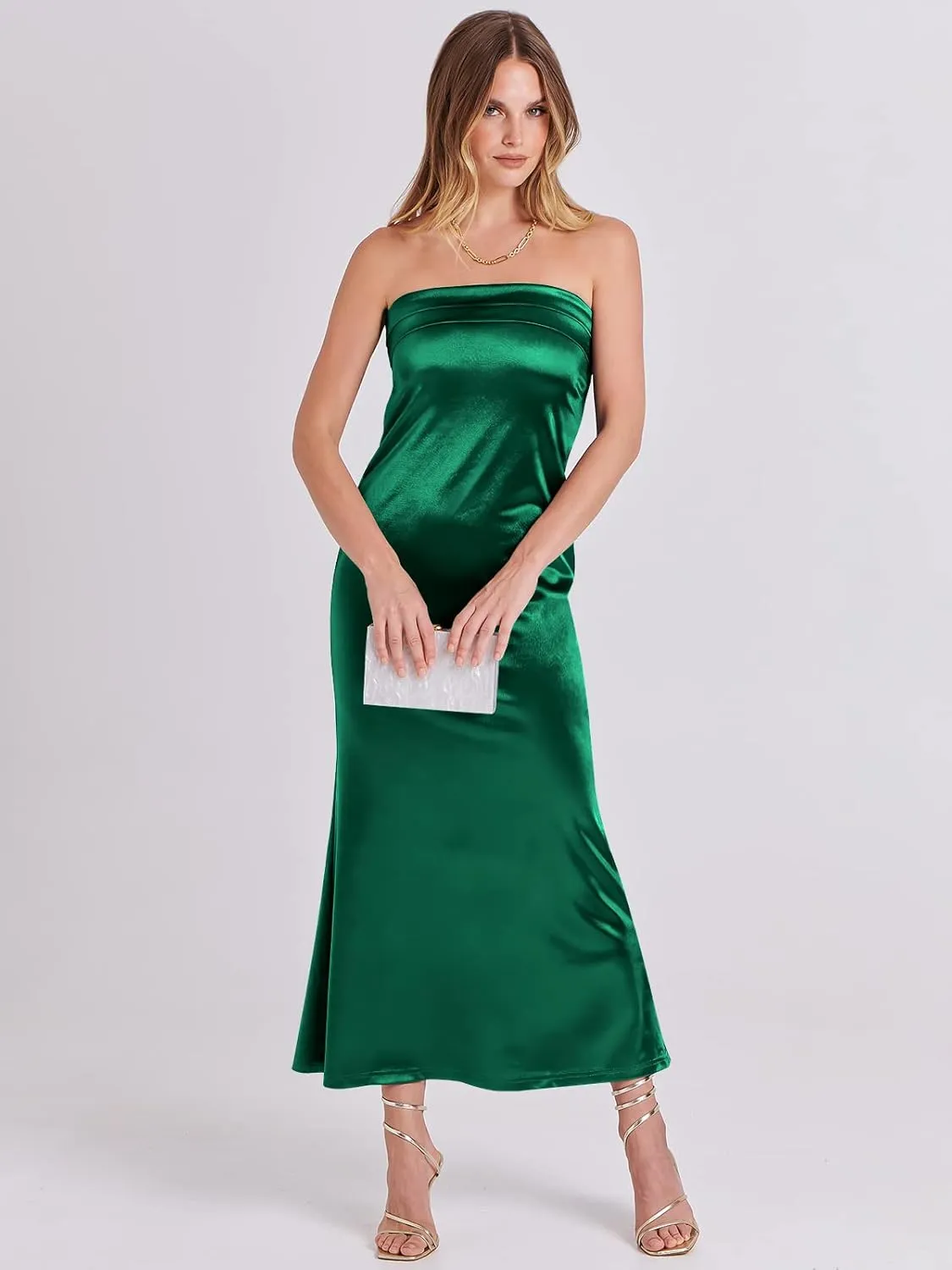 ANRABESS Women Summer Wedding Guest Maxi Dress Strapless Satin Tube Bodycon Backless Cocktail Formal Dresses 2025 Spring
