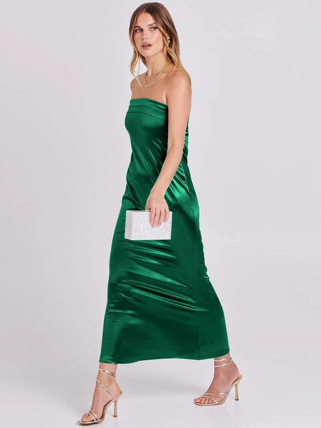 ANRABESS Women Summer Wedding Guest Maxi Dress Strapless Satin Tube Bodycon Backless Cocktail Formal Dresses 2025 Spring
