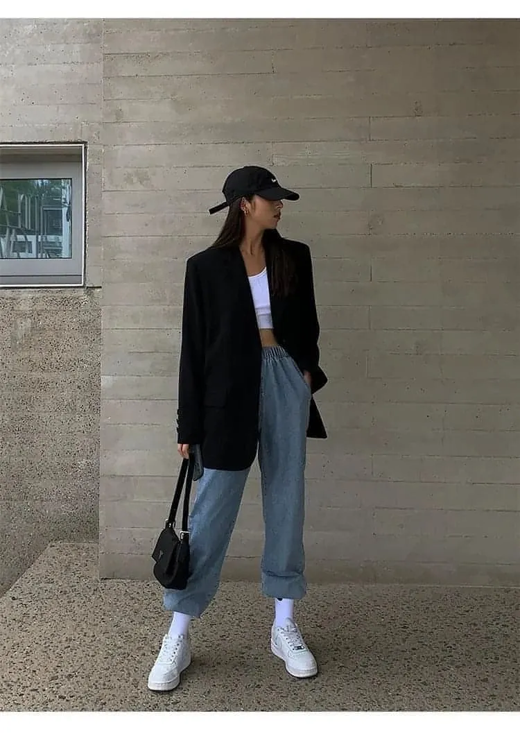 Autumn Collection - Black Loose-Fit Korean Style Jacket