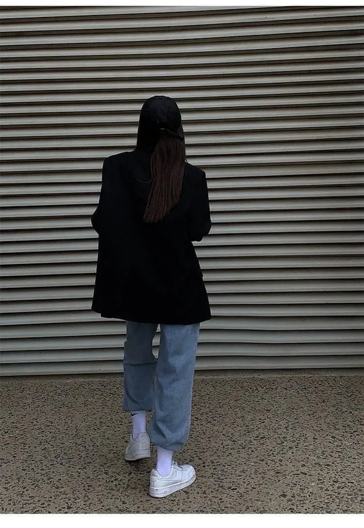 Autumn Collection - Black Loose-Fit Korean Style Jacket