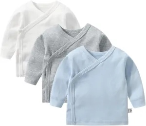 Baby Long Sleeve Side-snap Cotton Shirt Unisex Newborn Girls Boys Kimono Tee Shirts Top