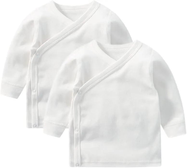 Baby Long Sleeve Side-snap Cotton Shirt Unisex Newborn Girls Boys Kimono Tee Shirts Top