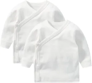 Baby Long Sleeve Side-snap Cotton Shirt Unisex Newborn Girls Boys Kimono Tee Shirts Top
