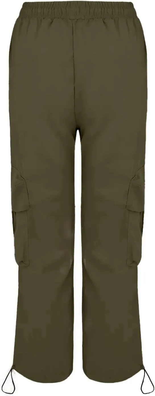 Baggy Cargo Pants Women Casual High Waisted Parachute Pants Drawstring Loose Hip Hop Wide Leg Pant Y2K Streetwear