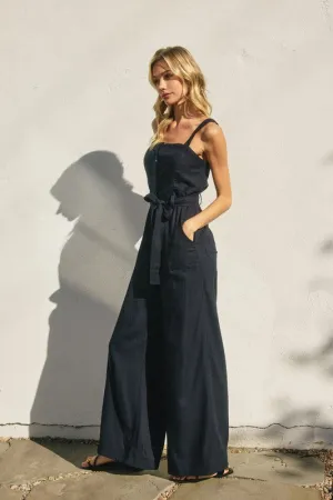 Bailey Sleeveless Waist Tie Wide Leg Jumpsuit Navy