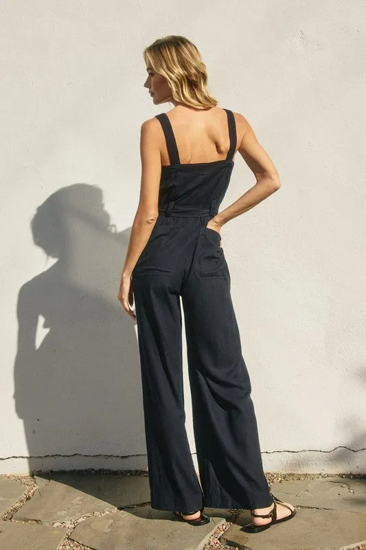 Bailey Sleeveless Waist Tie Wide Leg Jumpsuit Navy