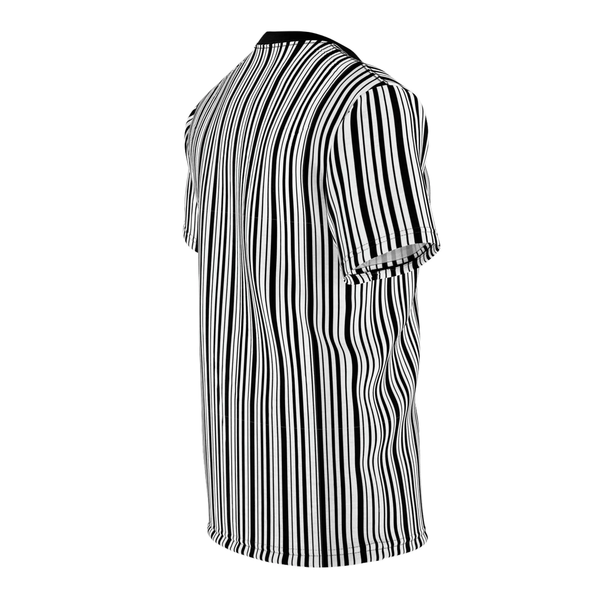 Black White Striped Tshirt, Vertical Stripe Designer Graphic Aesthetic Fashion Crewneck Men Women Tee Top Short Sleeve Shirt