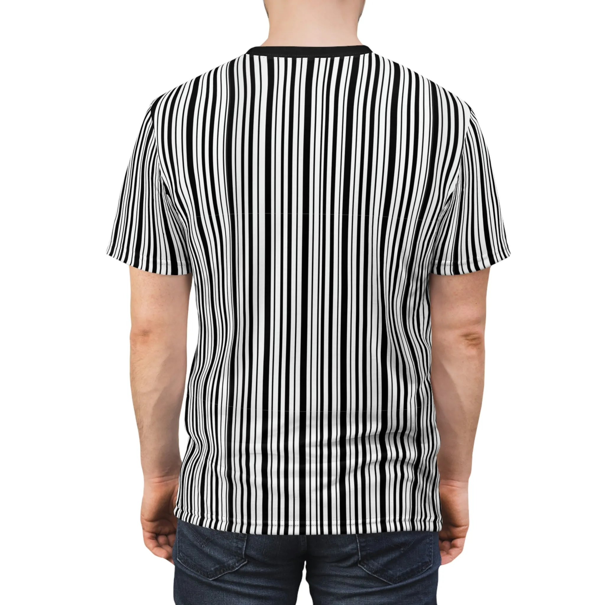 Black White Striped Tshirt, Vertical Stripe Designer Graphic Aesthetic Fashion Crewneck Men Women Tee Top Short Sleeve Shirt