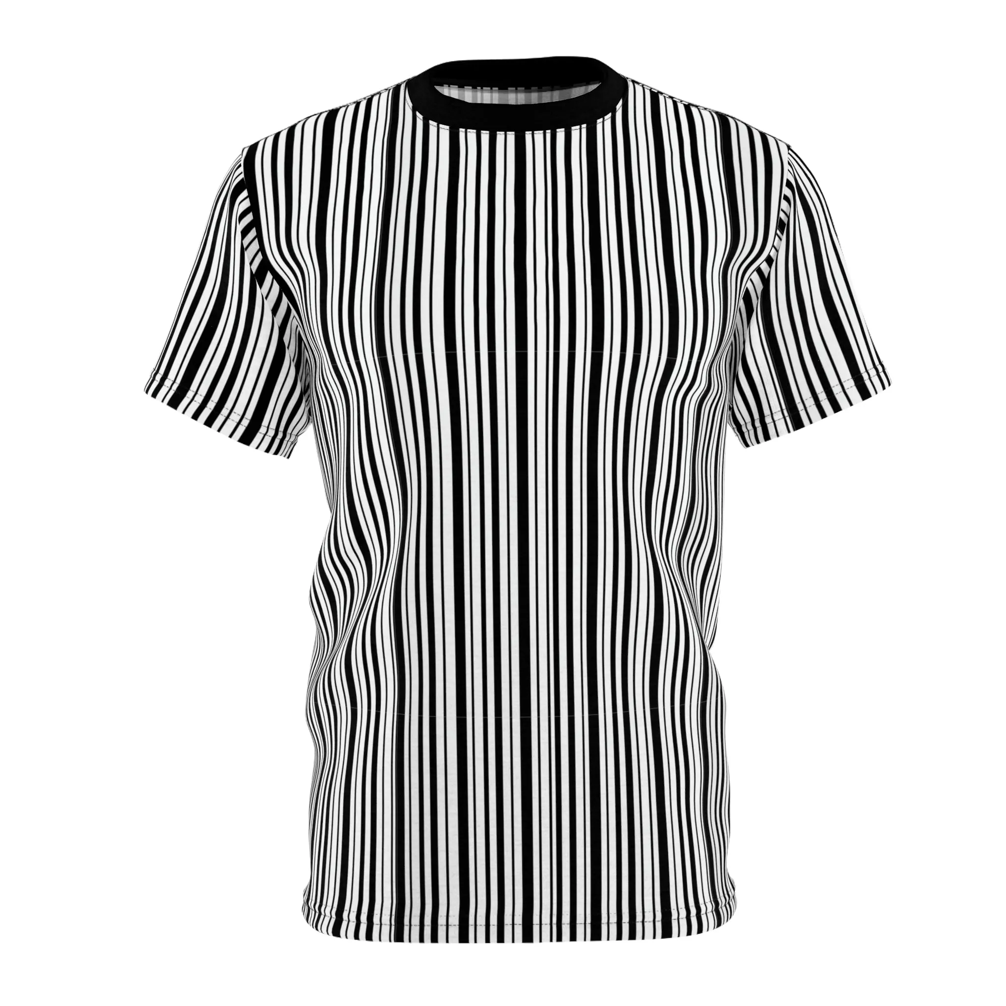 Black White Striped Tshirt, Vertical Stripe Designer Graphic Aesthetic Fashion Crewneck Men Women Tee Top Short Sleeve Shirt