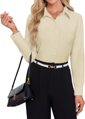 Button Down Shirts for Women Business Casual Blouses Long Sleeve Fit Dress Shirt Collar Wrinkle Free Work Tops