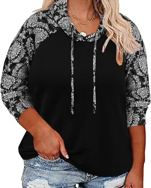 CARCOS Plus Size Hoodies for Women Long Sleeve Pullover Shirts Drawstring Tops XL-5XL
