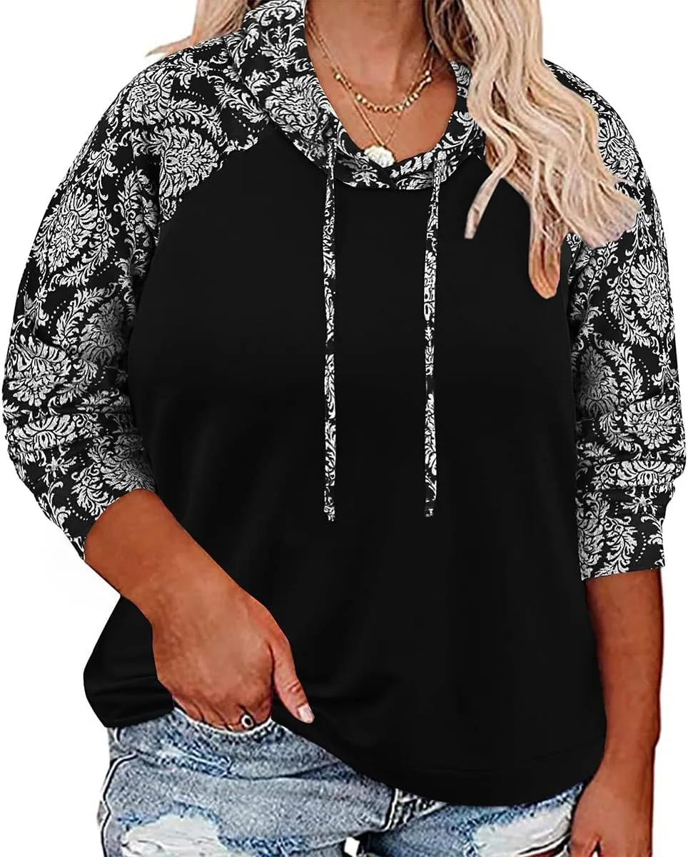 CARCOS Plus Size Hoodies for Women Long Sleeve Pullover Shirts Drawstring Tops XL-5XL