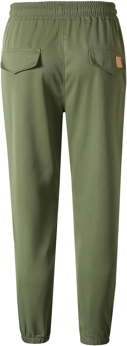 Cargo Pants for Men Slim Fit Elastic Waisted Baggy Stretch Joggers Lightweight Athletic Drawstring Hiking Pants with Pockets