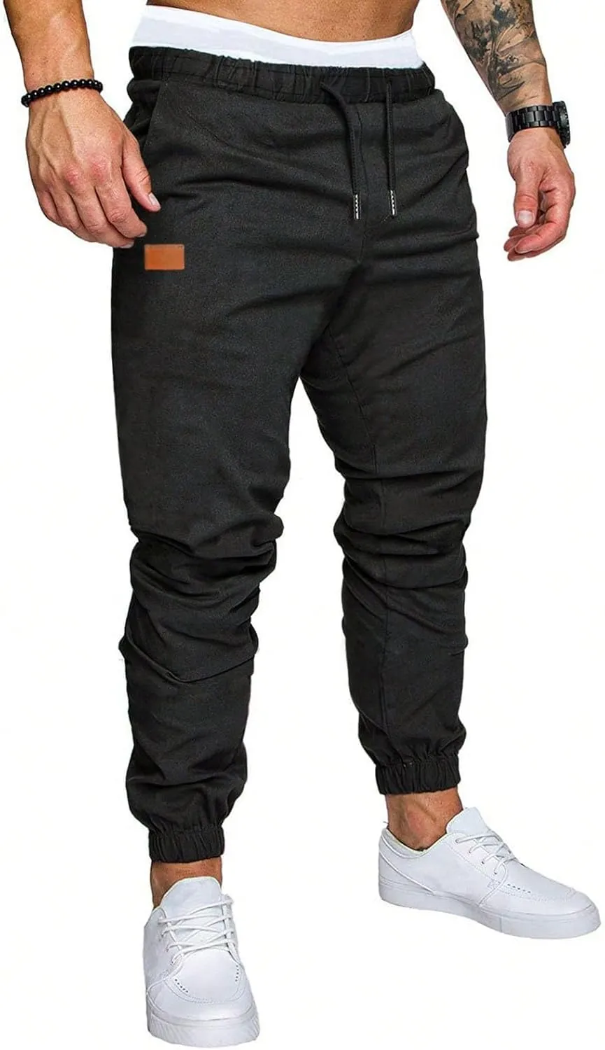 Cargo Pants for Men Slim Fit Elastic Waisted Baggy Stretch Joggers Lightweight Athletic Drawstring Hiking Pants with Pockets