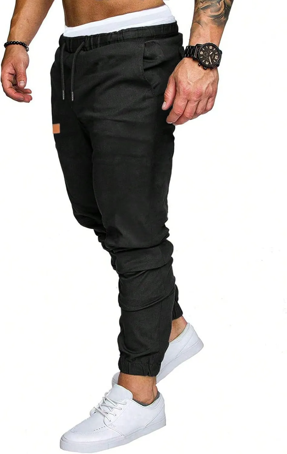 Cargo Pants for Men Slim Fit Elastic Waisted Baggy Stretch Joggers Lightweight Athletic Drawstring Hiking Pants with Pockets