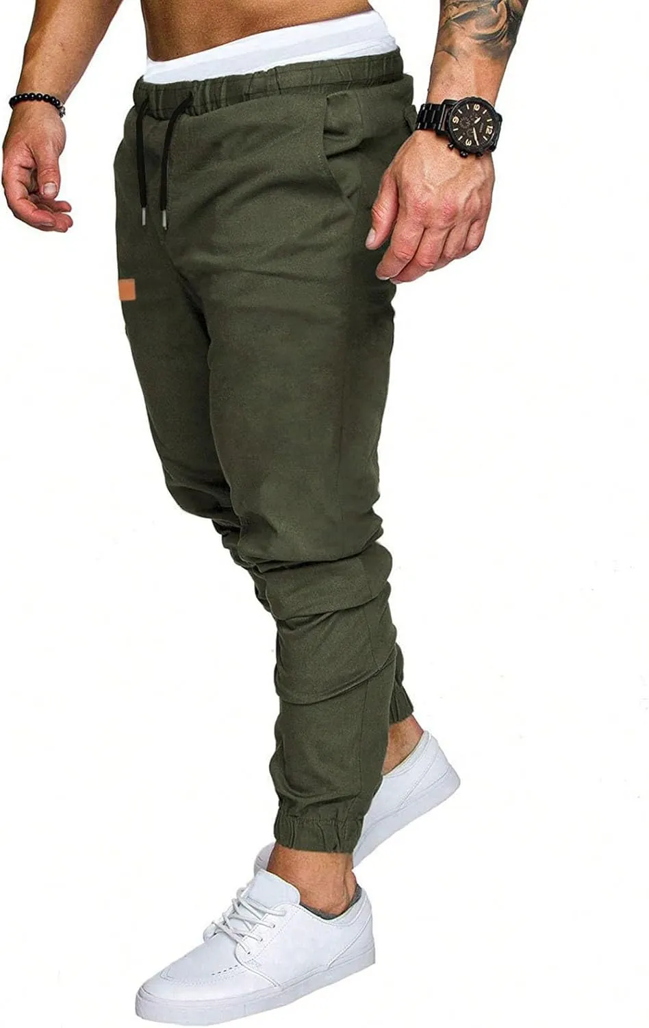 Cargo Pants for Men Slim Fit Elastic Waisted Baggy Stretch Joggers Lightweight Athletic Drawstring Hiking Pants with Pockets