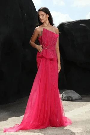 Champagne Strapless Evening Gown with Elegant Sequin Embellishments - Designer Sequin Dress and Pretty Gown Plus Size