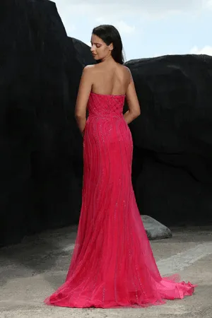 Champagne Strapless Evening Gown with Elegant Sequin Embellishments - Designer Sequin Dress and Pretty Gown Plus Size