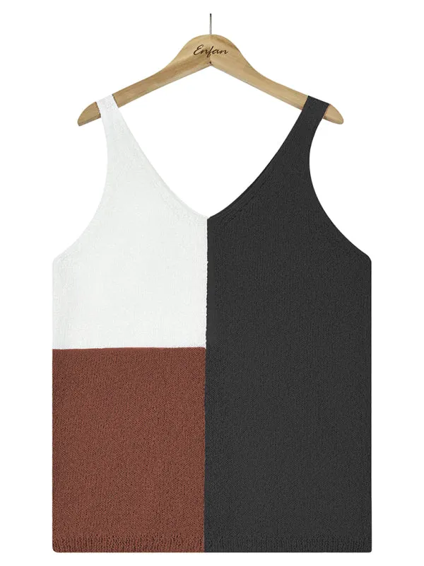 Circe Women's Splicing Contrasting Color V-Neck Casual Knit Tank Top