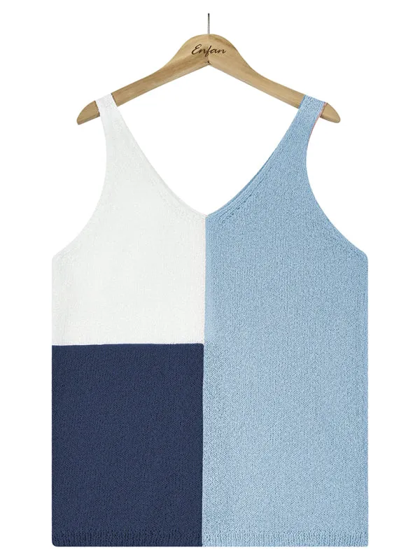 Circe Women's Splicing Contrasting Color V-Neck Casual Knit Tank Top