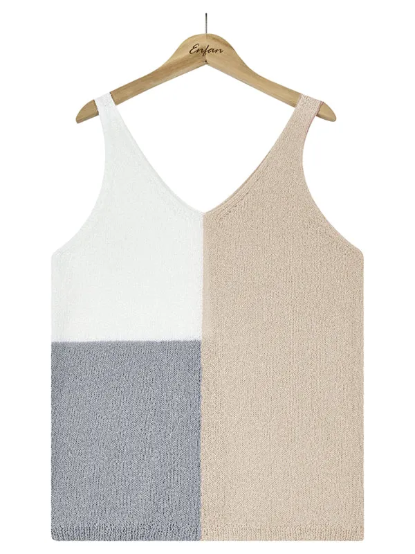 Circe Women's Splicing Contrasting Color V-Neck Casual Knit Tank Top