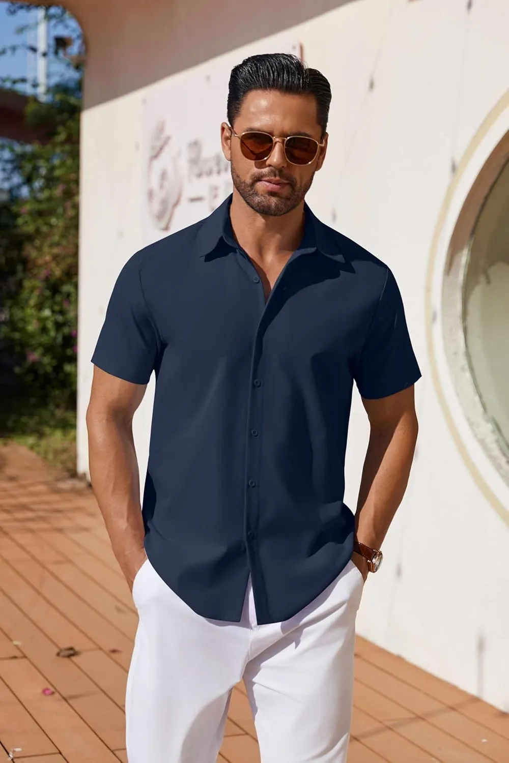 COOFANDY Mens Button Down Shirts Short Sleeve Casual Shirt Summer Untucked Dress Shirts