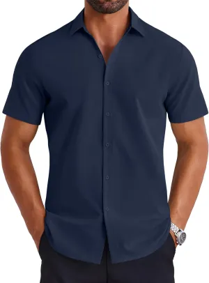 COOFANDY Mens Button Down Shirts Short Sleeve Casual Shirt Summer Untucked Dress Shirts