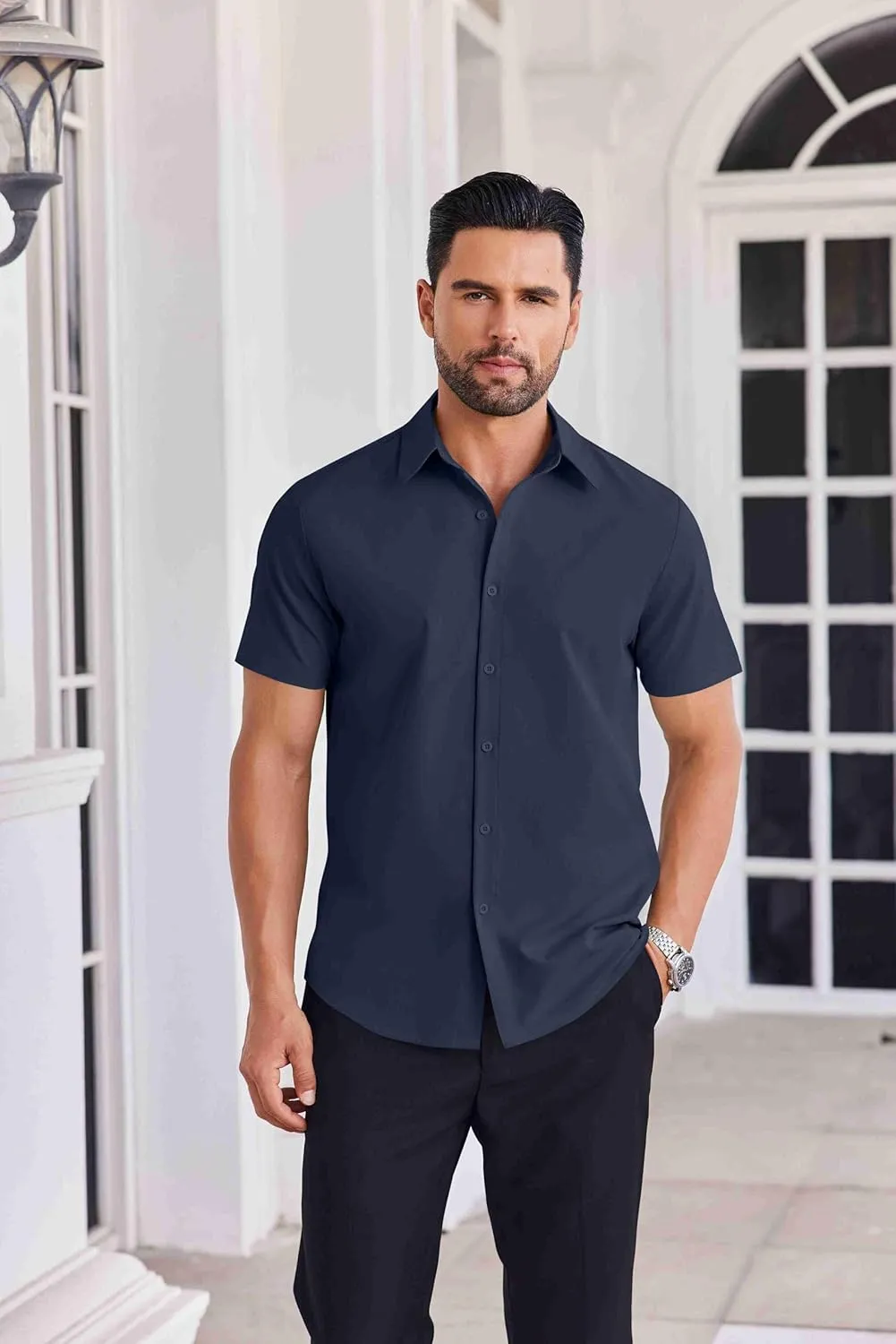 COOFANDY Mens Button Down Shirts Short Sleeve Casual Shirt Summer Untucked Dress Shirts