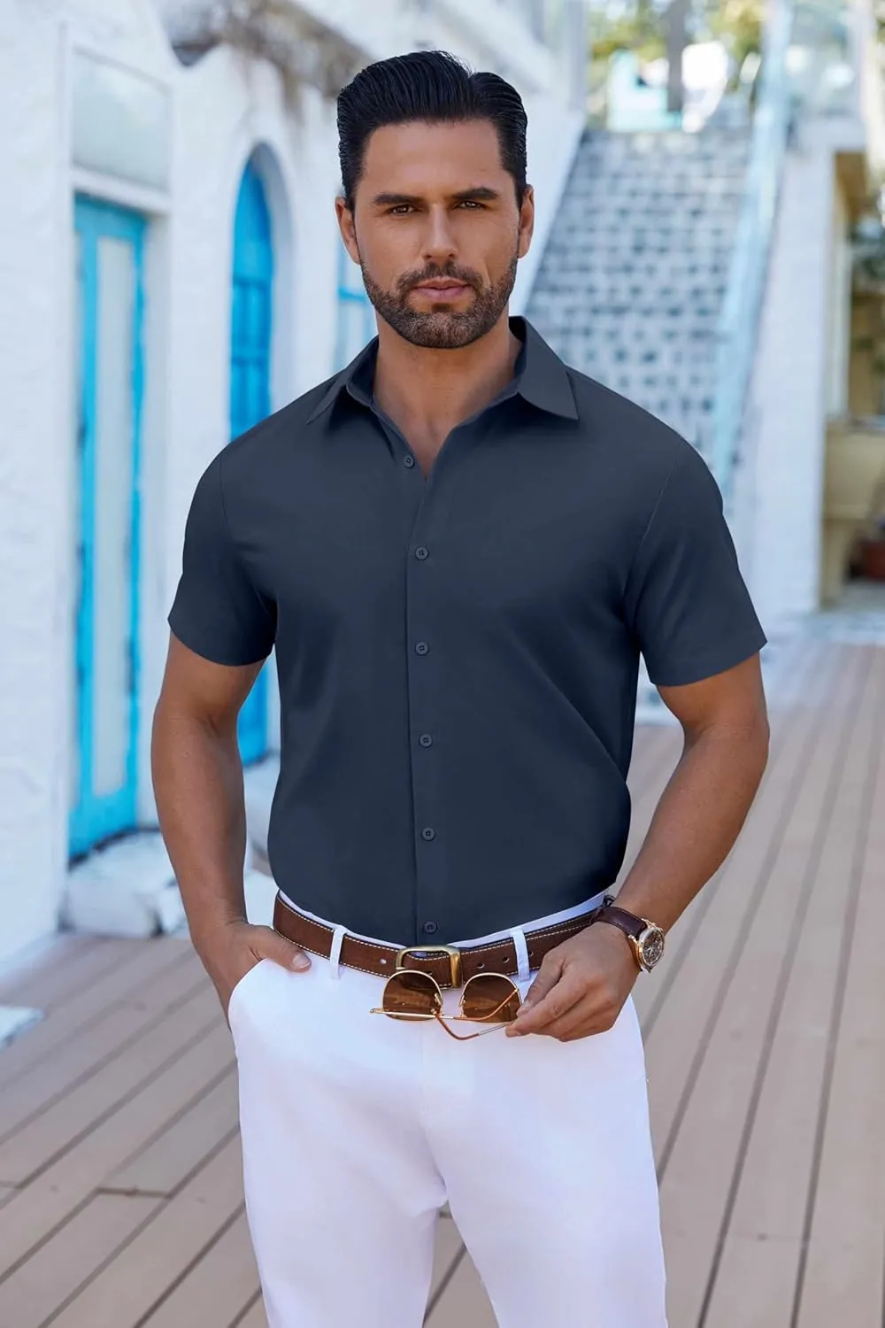 COOFANDY Mens Button Down Shirts Short Sleeve Casual Shirt Summer Untucked Dress Shirts