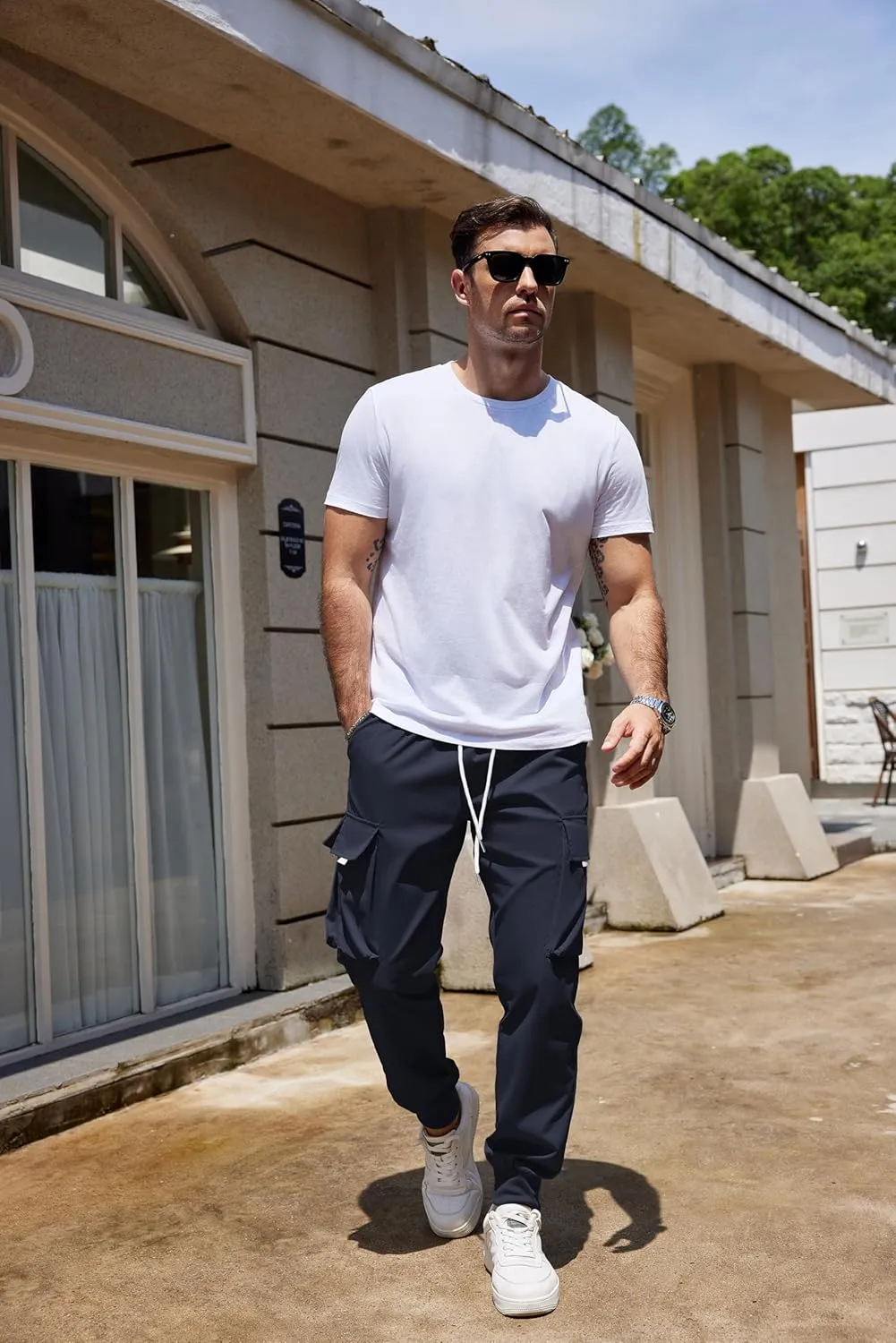 COOFANDY Men's Cargo Joggers Drawstring Jogger Cargo Pants Fashion Tapered Pants with Multi Pockets