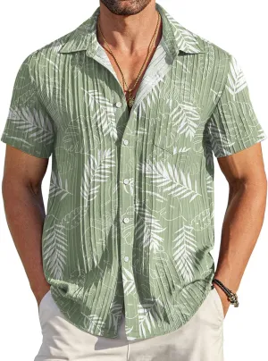 COOFANDY Men's Casual Button Down Shirts Short Sleeve Textured Summer Beach Shirt with Pocket