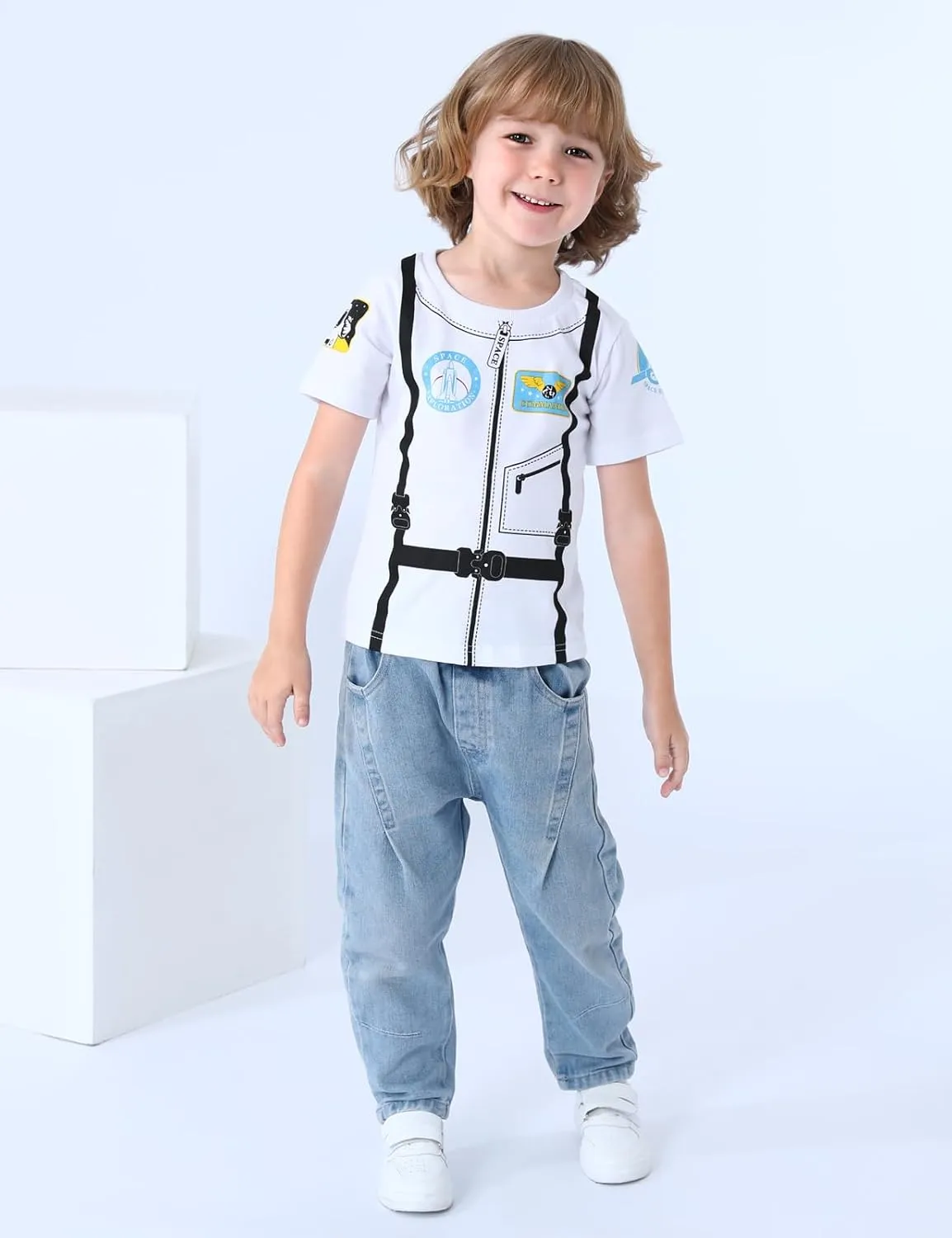 COSLAND Boys and Toddlers' Cotton Print Short Sleeve T-Shirt, Novelty Crew Neck Tee, 2T-Large