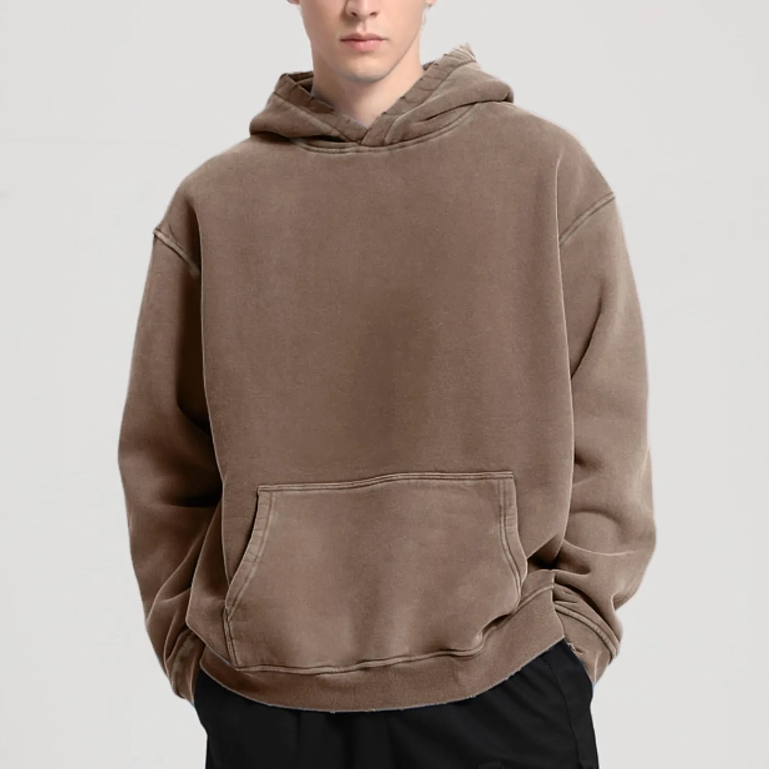 Dnzzs Acid Wash Hoodie Men Oversized Pullover Heavyweight Sweatshirt Vintage Streetwear Unisex Casual Top 2025