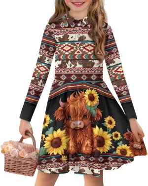 Dress for Girl 3-14T Fall Long Sleeve Clothes A Line Swing Twirly Skater Tunic Dresses Kids Back to School Outfits