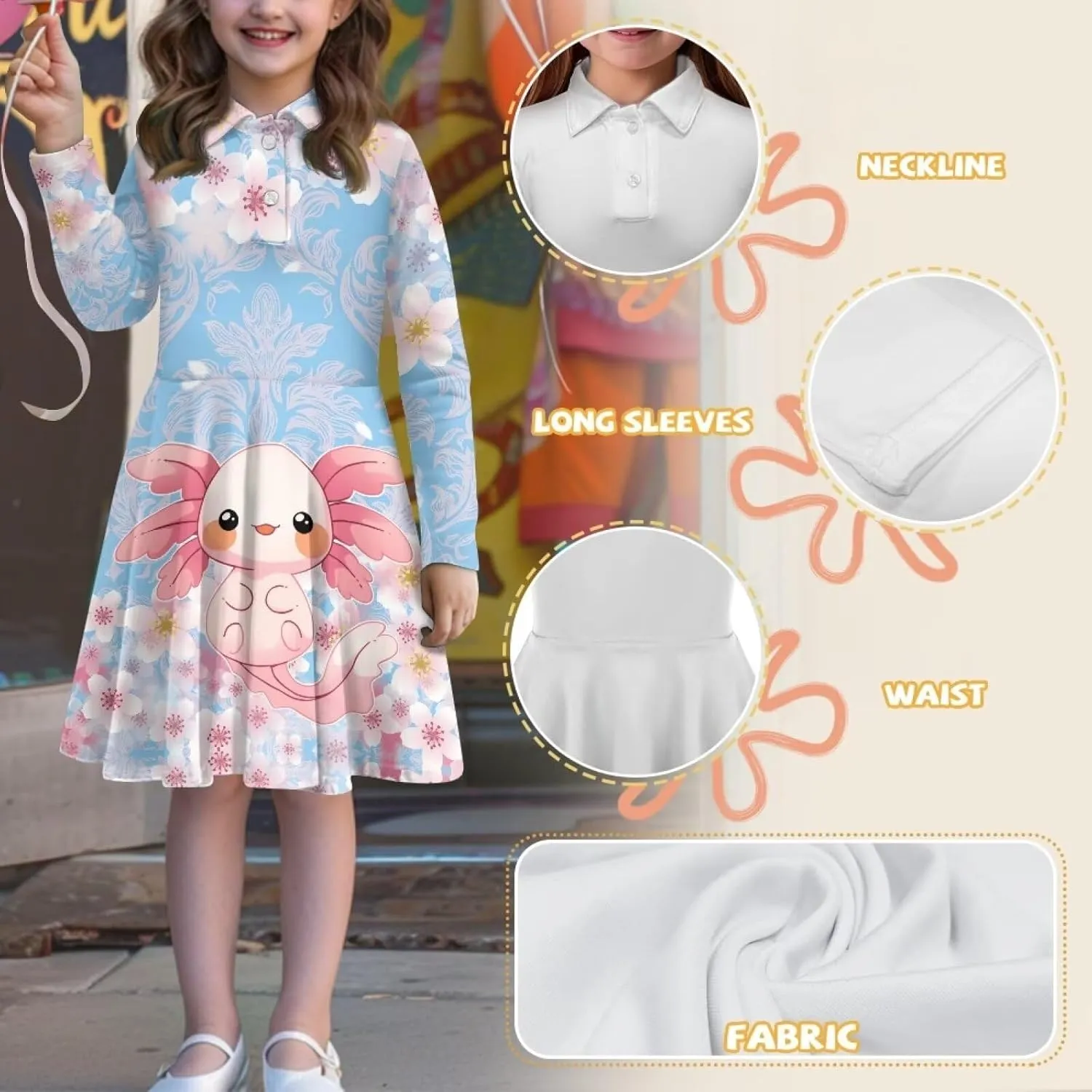 Dress for Girl 3-14T Fall Long Sleeve Clothes A Line Swing Twirly Skater Tunic Dresses Kids Back to School Outfits