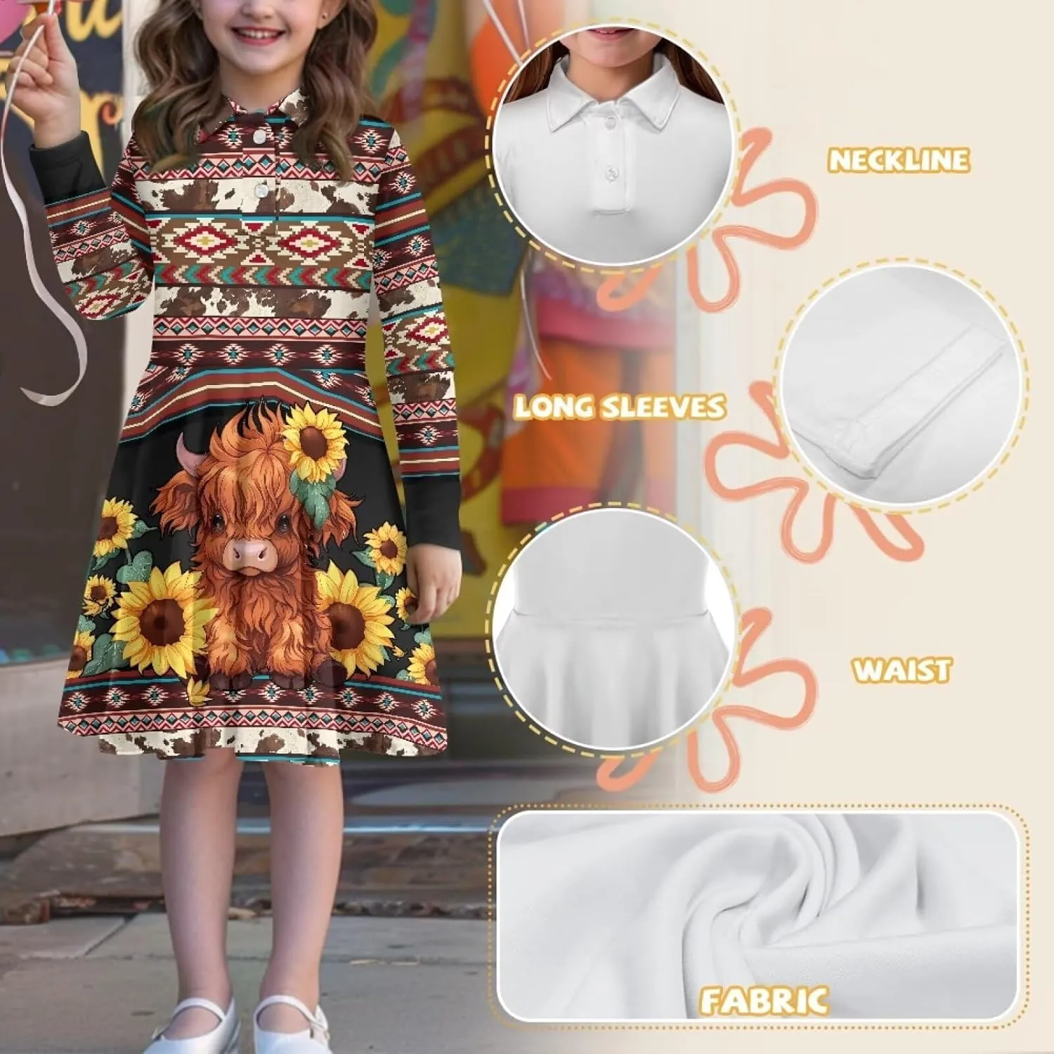 Dress for Girl 3-14T Fall Long Sleeve Clothes A Line Swing Twirly Skater Tunic Dresses Kids Back to School Outfits