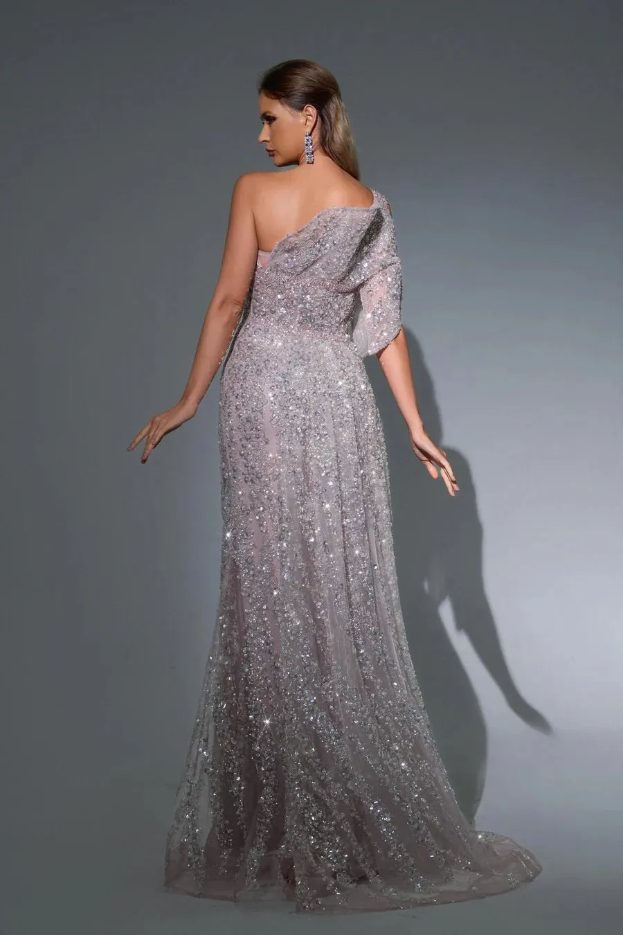 Elegant Champagne Gold Sequin Evening Gown - Glitter One-Shoulder Dress - Pretty Sequin Dress for Special Occasions Plus Size