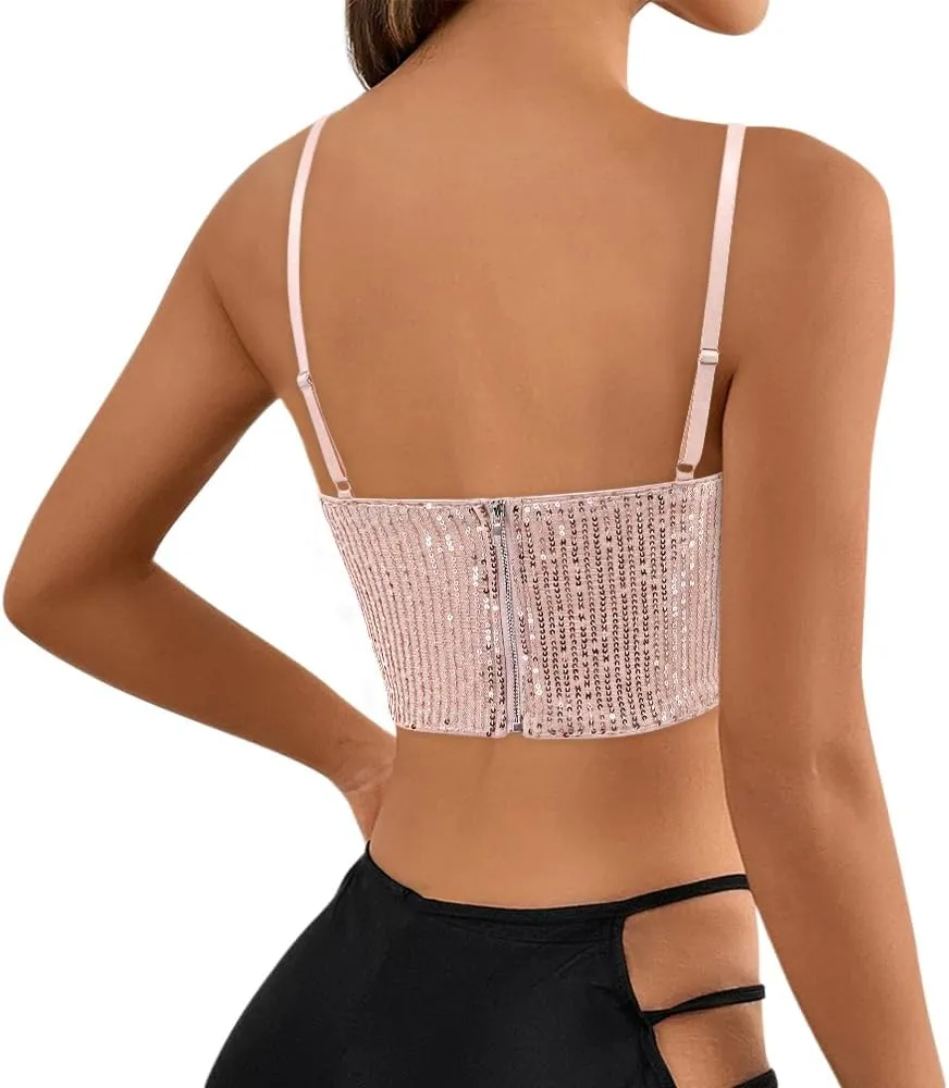 Erinaco Women's Rhinestone Diamond Tank Top Color Beaded Sling Tube Top Bustier Vest Crop Top Sexy Corset Bra Summer