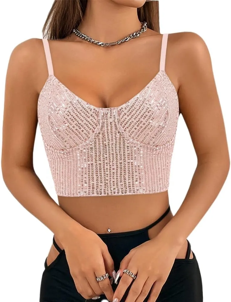 Erinaco Women's Rhinestone Diamond Tank Top Color Beaded Sling Tube Top Bustier Vest Crop Top Sexy Corset Bra Summer