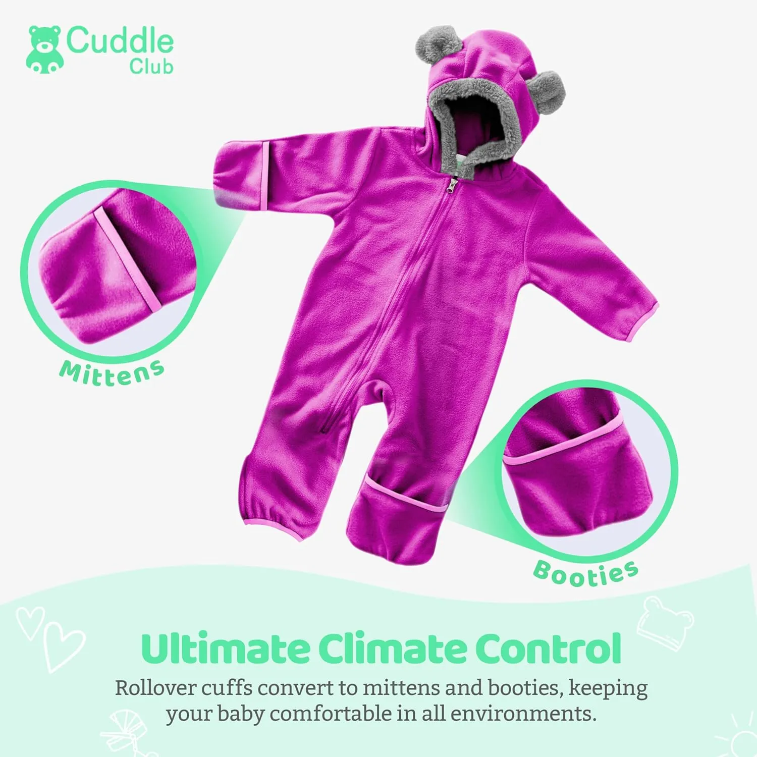 Fleece Baby Bunting Bodysuit  Infant One Piece Kids Hooded Romper Outerwear Toddler Jacket