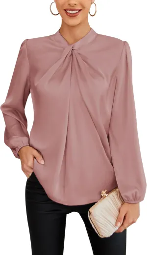 GRACE KARIN Women's Long Sleeve Shirts Mock Neck Casual Satin Blouse Tops for Business Office Work