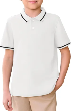 Haloumoning Kids Boys Short Sleeve School Uniform String Pique Polo Shirts 5-14 Years