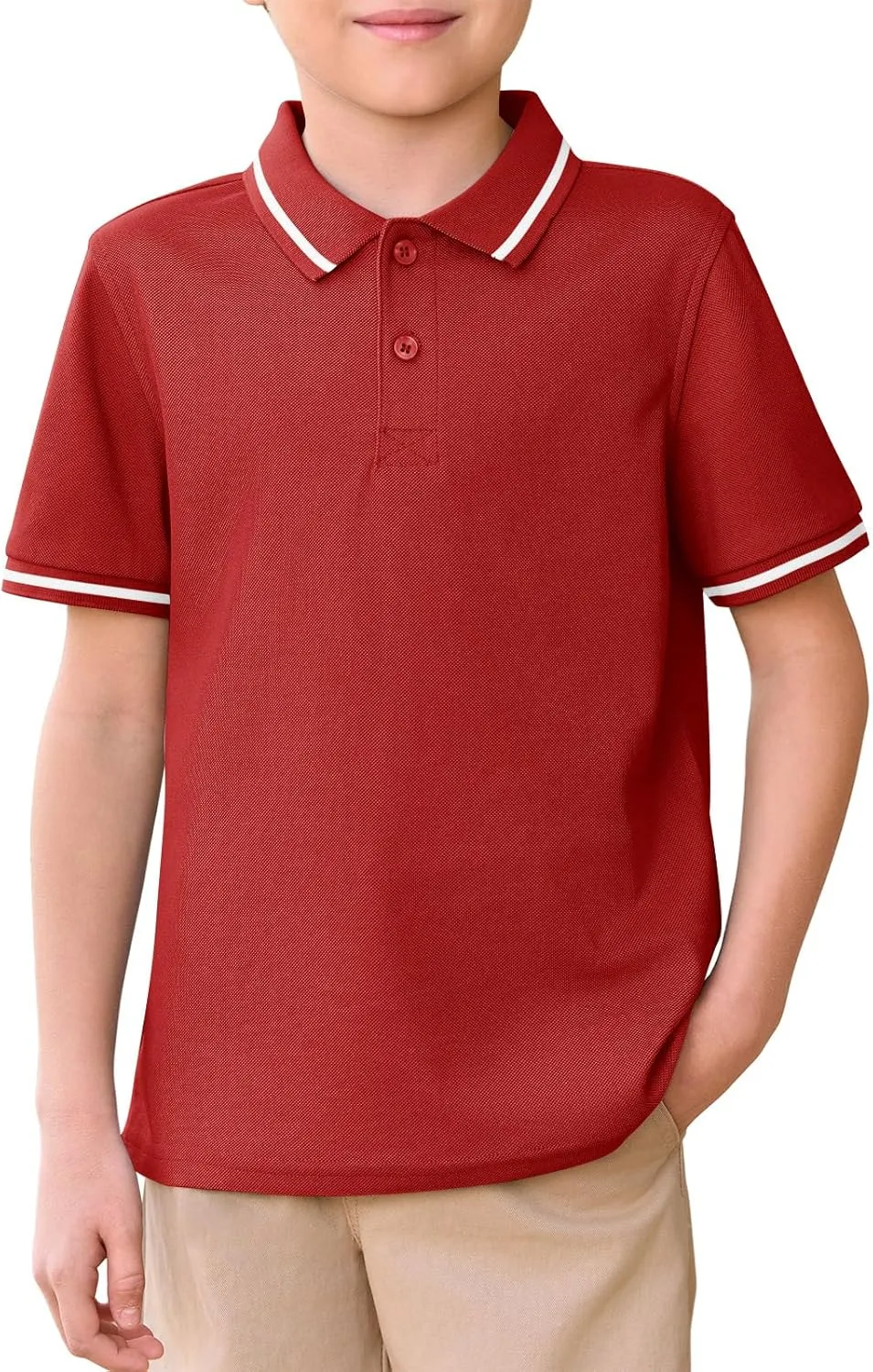 Haloumoning Kids Boys Short Sleeve School Uniform String Pique Polo Shirts 5-14 Years